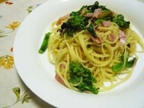 菜の花とベーコンのぺペロンチーノ(2人分)【食育レシピ】