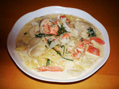 貝柱とスモークサーモンのクリームパスタ(2人分)【食育レシピ】