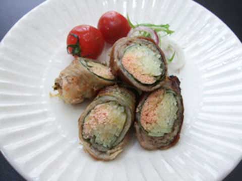 豚肉のじゃがめんたい巻き(2人分)【食育レシピ】