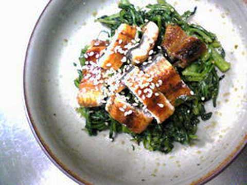 菊菜(春菊)と鰻(うなぎ)のおひたし(4人分)【食育レシピ】